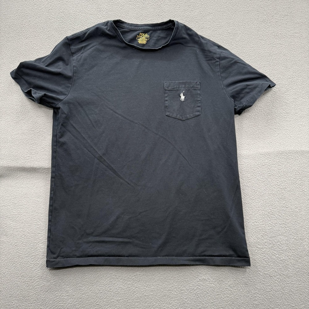 Polo Ralph Lauren Shirt Mens Medium‎ Black Stretch Pocket Pony Logo Tee Tagless